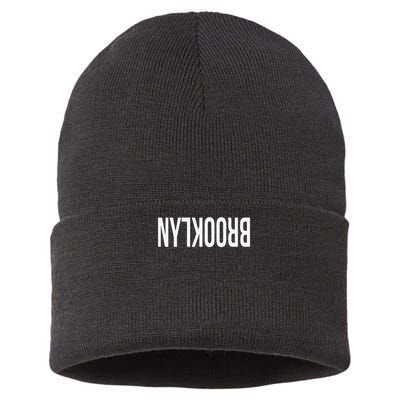 NY Brooklyn Creative Flip Design For New York Fans Funny Sustainable Knit Beanie