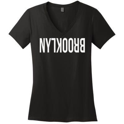 NY Brooklyn Creative Flip Design For New York Fans Funny Women's V-Neck T-Shirt