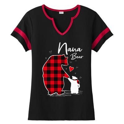 Nana Bear Christmas Pajama Woman Red Plaid Grandma Ladies Halftime Notch Neck Tee