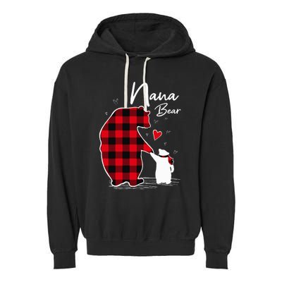 Nana Bear Christmas Pajama Woman Red Plaid Grandma Garment-Dyed Fleece Hoodie