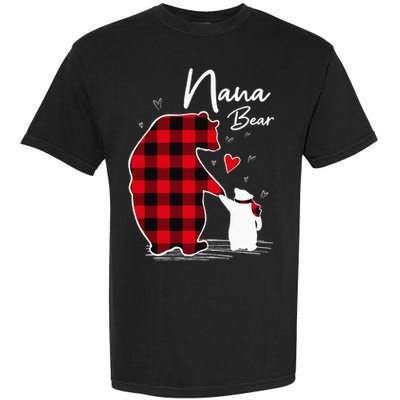 Nana Bear Christmas Pajama Woman Red Plaid Grandma Garment-Dyed Heavyweight T-Shirt