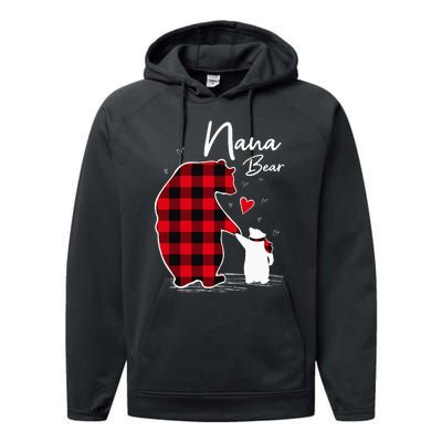 Nana Bear Christmas Pajama Woman Red Plaid Grandma Performance Fleece Hoodie