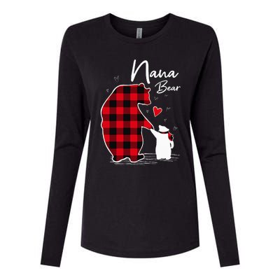 Nana Bear Christmas Pajama Woman Red Plaid Grandma Womens Cotton Relaxed Long Sleeve T-Shirt