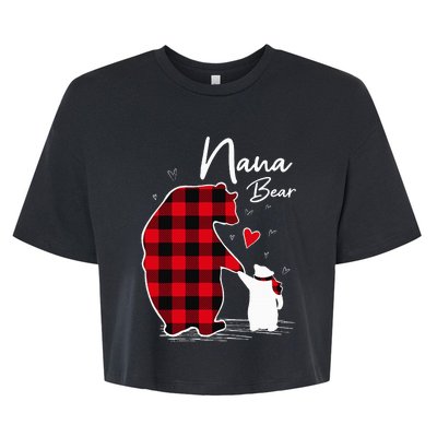 Nana Bear Christmas Pajama Woman Red Plaid Grandma Bella+Canvas Jersey Crop Tee