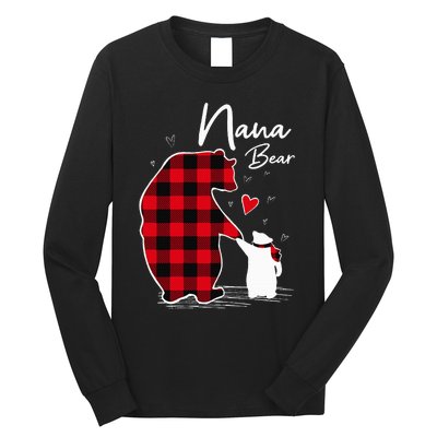 Nana Bear Christmas Pajama Woman Red Plaid Grandma Long Sleeve Shirt