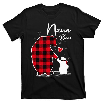 Nana Bear Christmas Pajama Woman Red Plaid Grandma T-Shirt