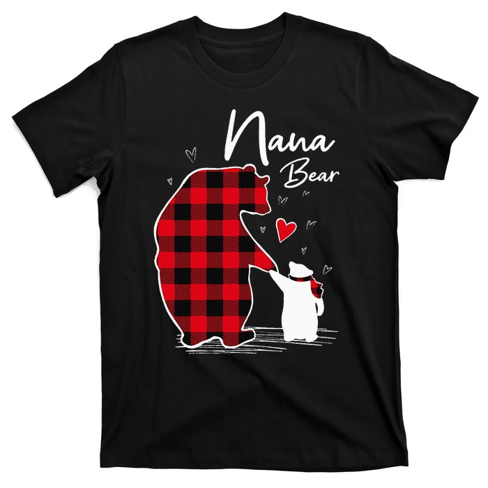 Nana Bear Christmas Pajama Woman Red Plaid Grandma T-Shirt