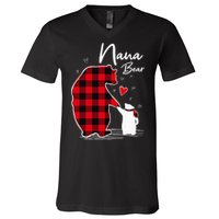 Nana Bear Christmas Pajama Woman Red Plaid Grandma V-Neck T-Shirt