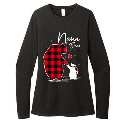 Nana Bear Christmas Pajama Woman Red Plaid Grandma Womens CVC Long Sleeve Shirt