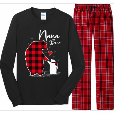 Nana Bear Christmas Pajama Woman Red Plaid Grandma Long Sleeve Pajama Set