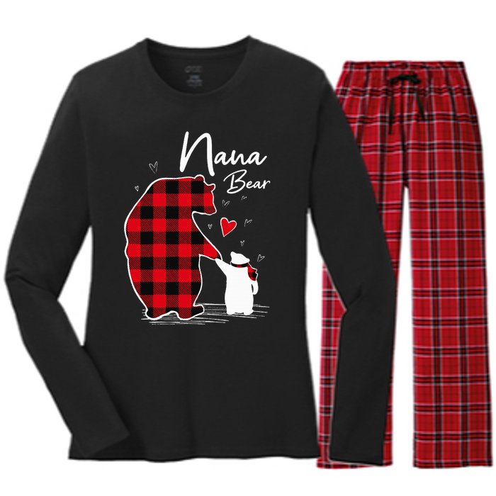 Nana Bear Christmas Pajama Woman Red Plaid Grandma Women's Long Sleeve Flannel Pajama Set 