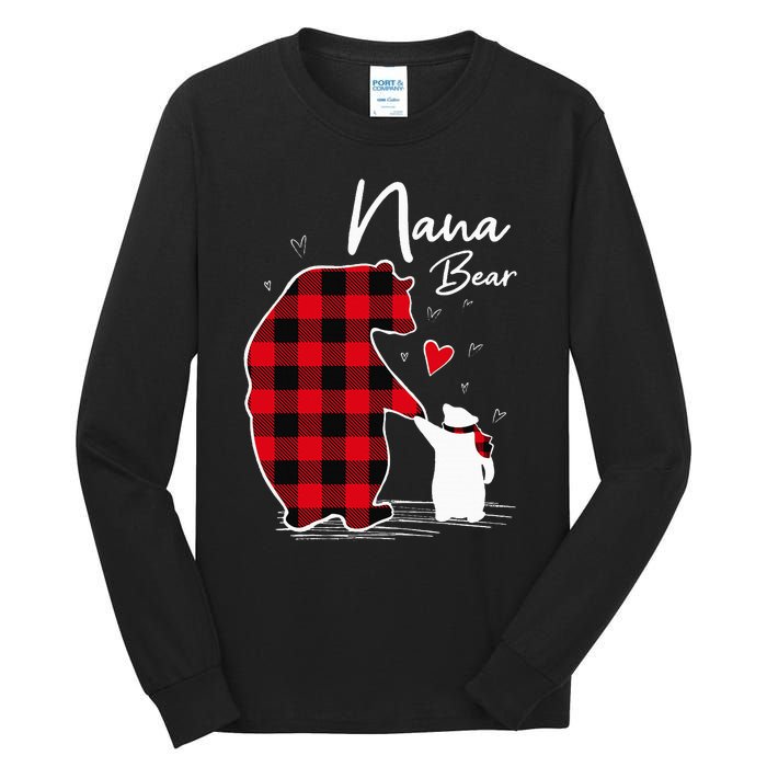 Nana Bear Christmas Pajama Woman Red Plaid Grandma Tall Long Sleeve T-Shirt