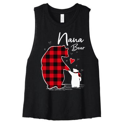 Nana Bear Christmas Pajama Woman Red Plaid Grandma Women's Racerback Cropped Tank