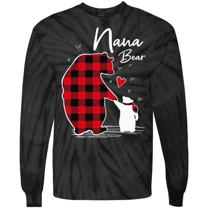 Nana Bear Christmas Pajama Woman Red Plaid Grandma Tie-Dye Long Sleeve Shirt