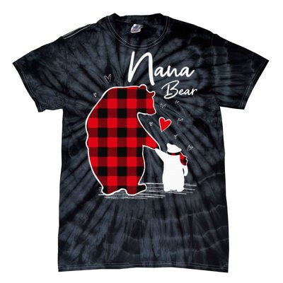 Nana Bear Christmas Pajama Woman Red Plaid Grandma Tie-Dye T-Shirt