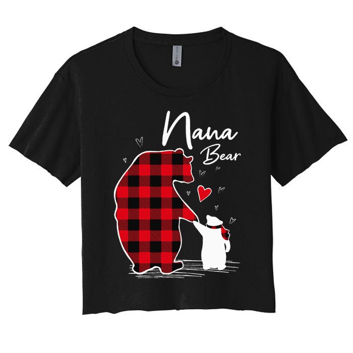 Nana Bear Christmas Pajama Woman Red Plaid Grandma Women's Crop Top Tee