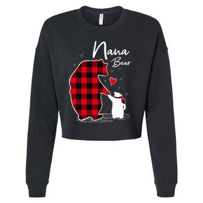 Nana Bear Christmas Pajama Woman Red Plaid Grandma Cropped Pullover Crew