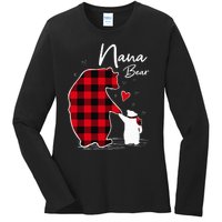 Nana Bear Christmas Pajama Woman Red Plaid Grandma Ladies Long Sleeve Shirt