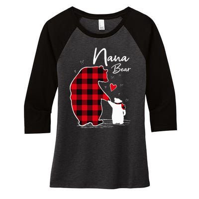 Nana Bear Christmas Pajama Woman Red Plaid Grandma Women's Tri-Blend 3/4-Sleeve Raglan Shirt