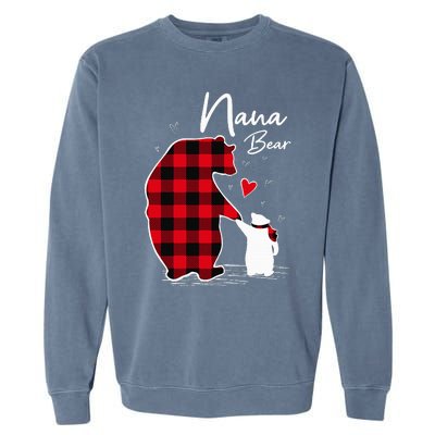 Nana Bear Christmas Pajama Woman Red Plaid Grandma Garment-Dyed Sweatshirt