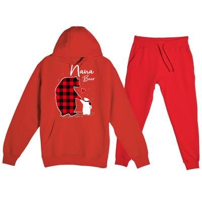 Nana Bear Christmas Pajama Woman Red Plaid Grandma Premium Hooded Sweatsuit Set