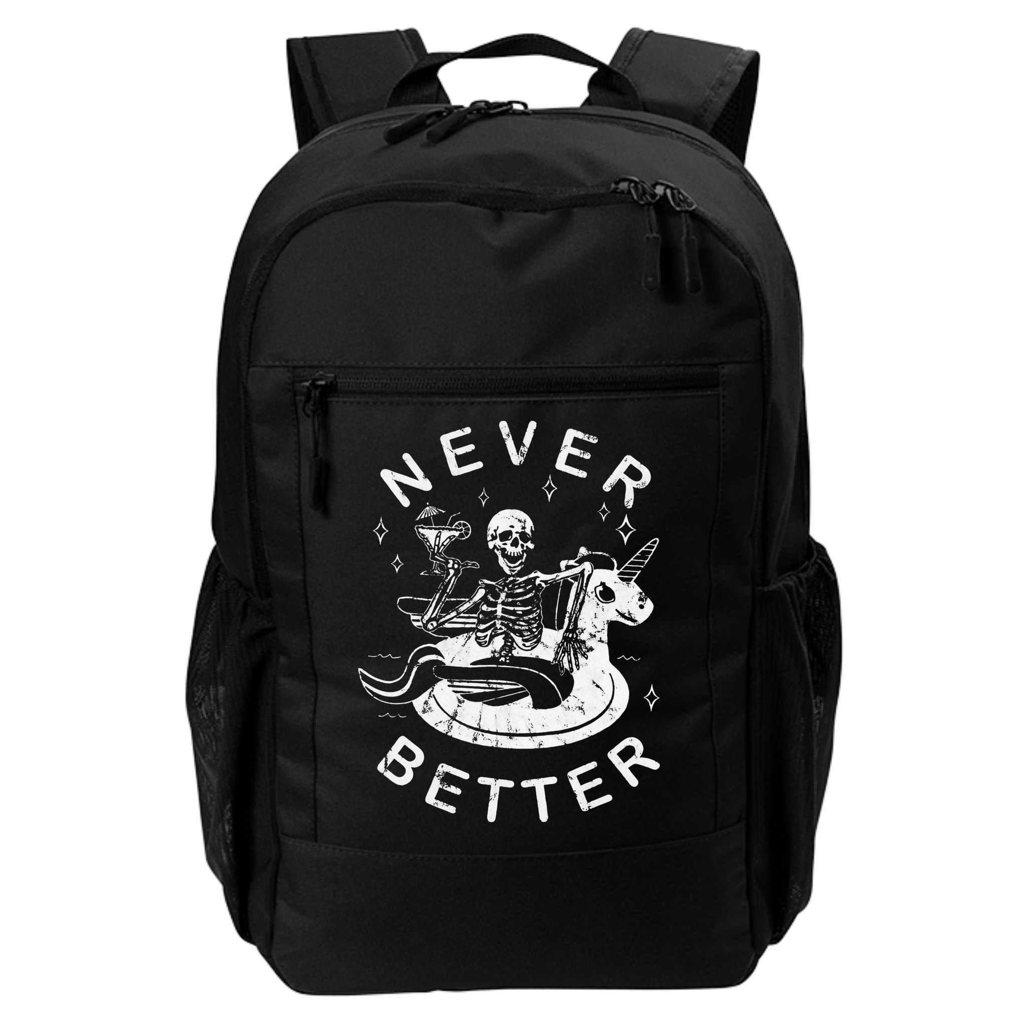 Never Better Chilling Skeleton Unicorn Swimming Float Backpack