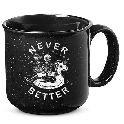 Never Better Chilling Skeleton Unicorn Swimming Float 15oz Campfire Ceramic Mug