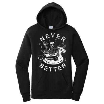 Never Better Chilling Skeleton Unicorn Swimming Float Women's Pullover Hoodie