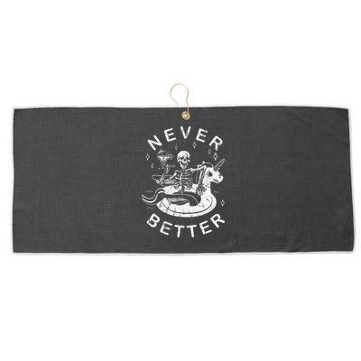 Never Better Chilling Skeleton Unicorn Swimming Float Large Microfiber Waffle Golf Towel