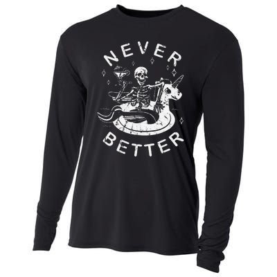 Never Better Chilling Skeleton Unicorn Swimming Float Cooling Performance Long Sleeve Crew