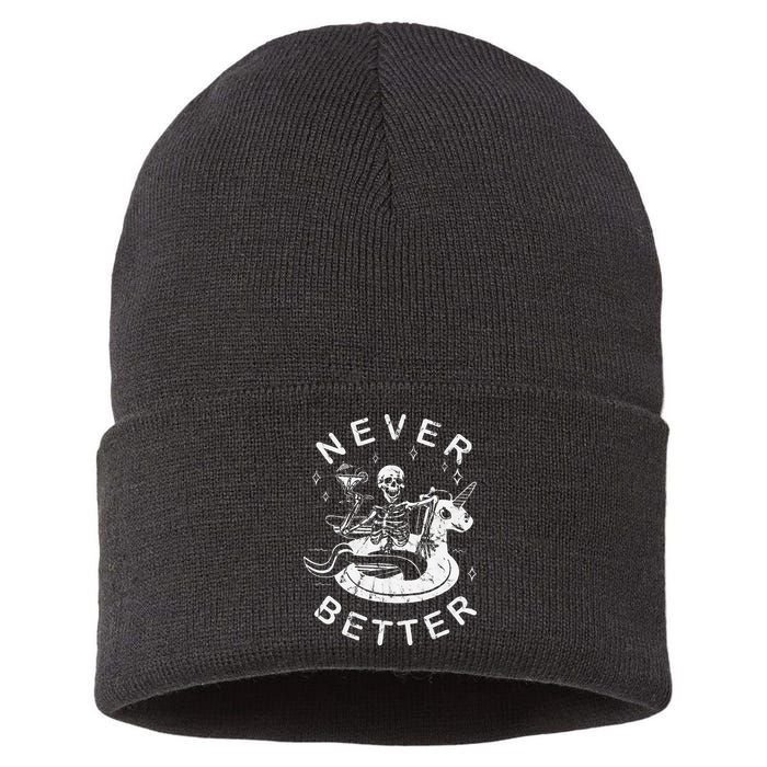 Never Better Chilling Skeleton Unicorn Swimming Float Sustainable Knit Beanie