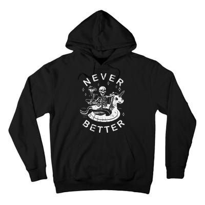 Never Better Chilling Skeleton Unicorn Swimming Float Tall Hoodie