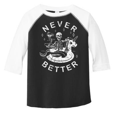 Never Better Chilling Skeleton Unicorn Swimming Float Toddler Fine Jersey T-Shirt