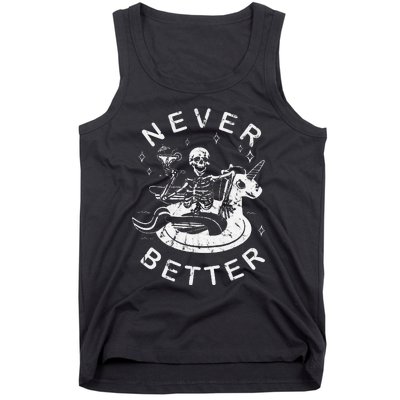 Never Better Chilling Skeleton Unicorn Swimming Float Tank Top