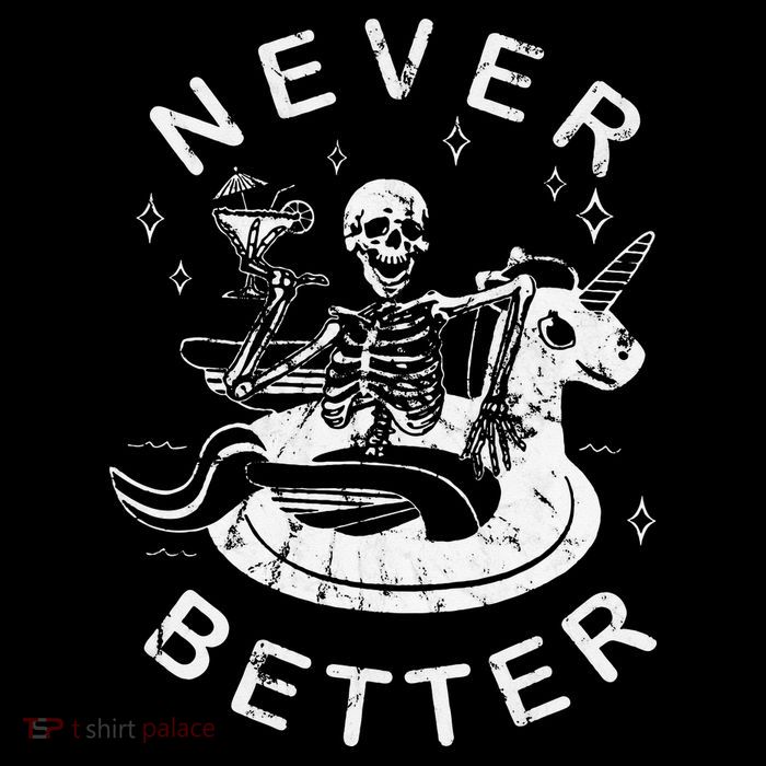 Never Better Chilling Skeleton Unicorn Swimming Float Tank Top