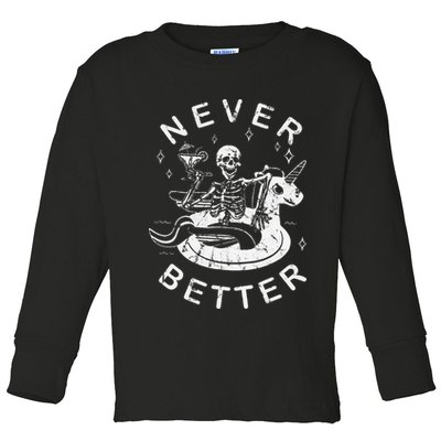 Never Better Chilling Skeleton Unicorn Swimming Float Toddler Long Sleeve Shirt