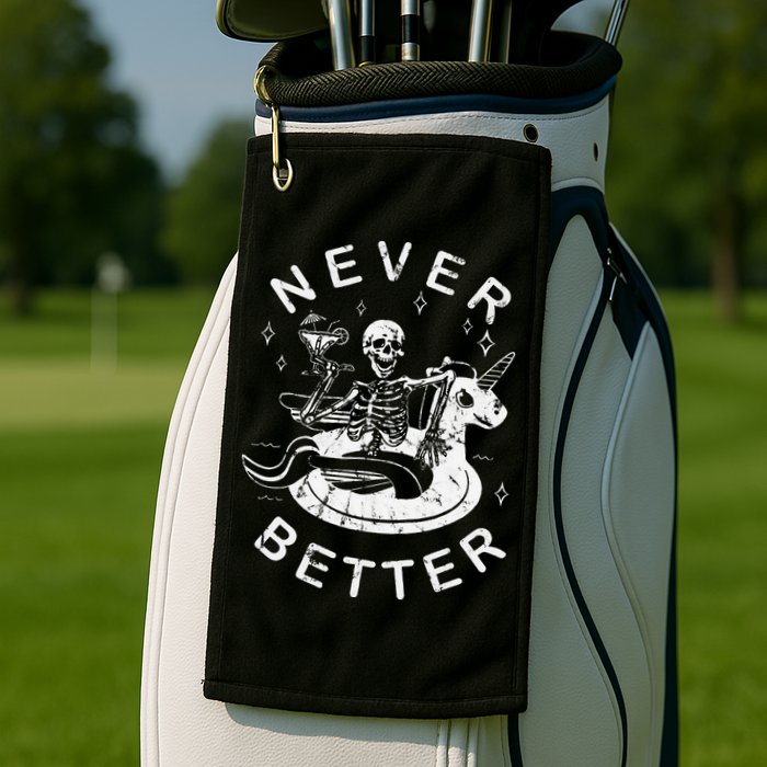 Never Better Chilling Skeleton Unicorn Swimming Float Golf Towel