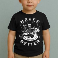 Never Better Chilling Skeleton Unicorn Swimming Float Toddler T-Shirt