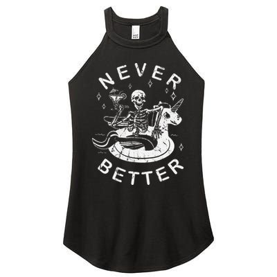 Never Better Chilling Skeleton Unicorn Swimming Float Women's Perfect Tri Rocker Tank
