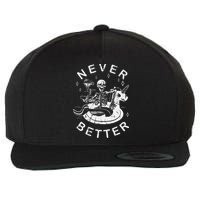 Never Better Chilling Skeleton Unicorn Swimming Float Wool Snapback Cap
