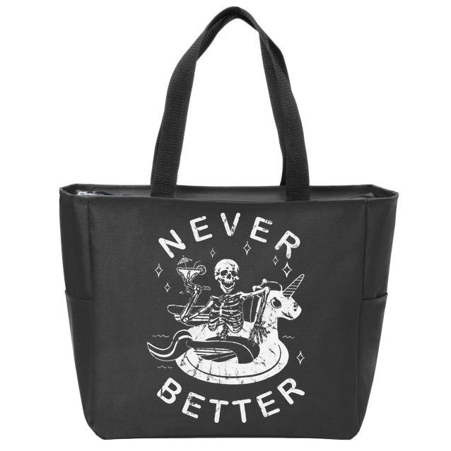 Never Better Chilling Skeleton Unicorn Swimming Float Zip Tote Bag