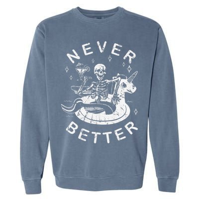 Never Better Chilling Skeleton Unicorn Swimming Float Garment-Dyed Sweatshirt