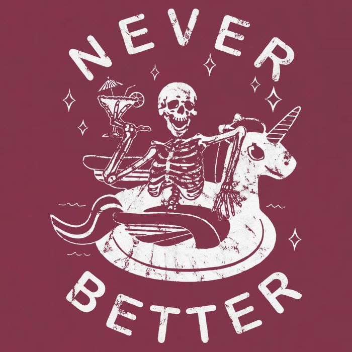 Never Better Chilling Skeleton Unicorn Swimming Float 16oz Travel Tumbler