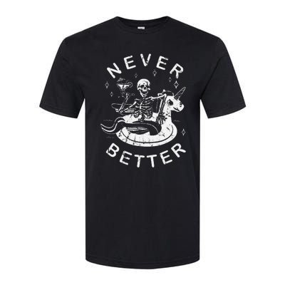 Never Better Chilling Skeleton Unicorn Swimming Float Softstyle® CVC T-Shirt