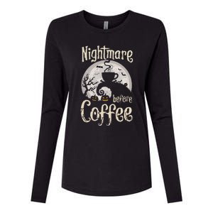 Nightmare Before Coffee Halloween Spooky Coffee Lovers Womens Cotton Relaxed Long Sleeve T-Shirt