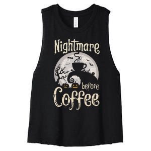 Nightmare Before Coffee Halloween Spooky Coffee Lovers Women's Racerback Cropped Tank