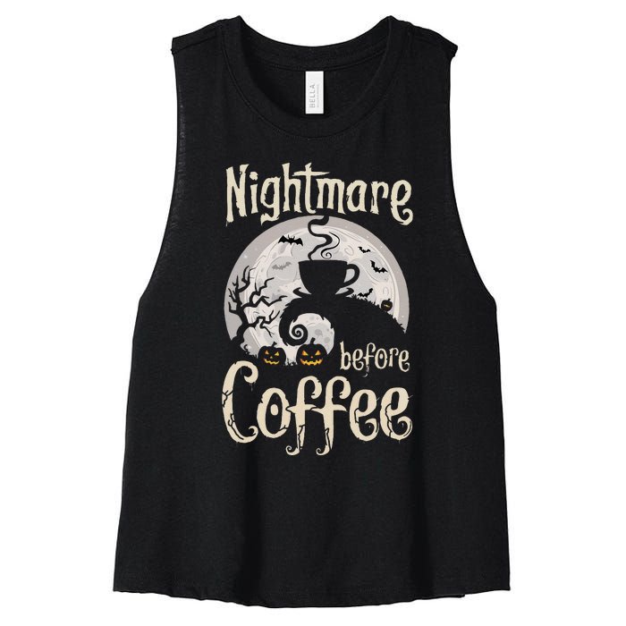 Nightmare Before Coffee Halloween Spooky Coffee Lovers Women's Racerback Cropped Tank