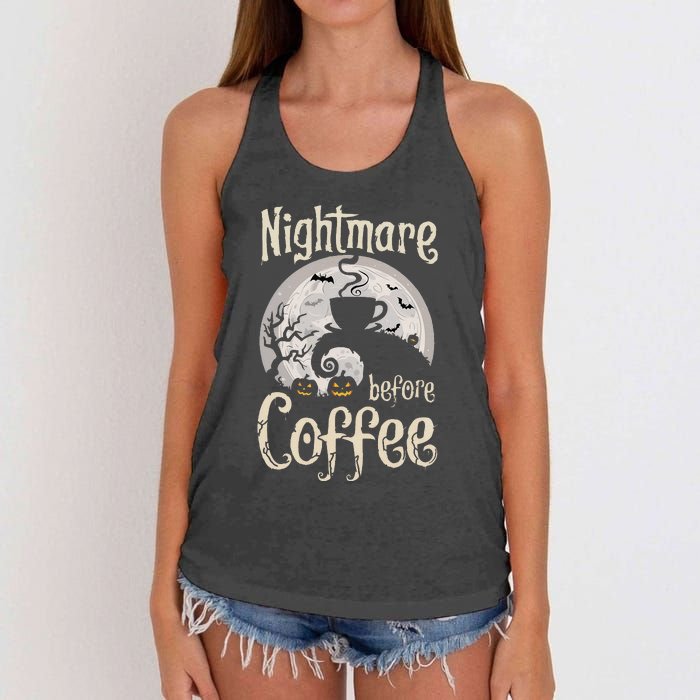 Nightmare Before Coffee Halloween Spooky Coffee Lovers Women's Knotted Racerback Tank