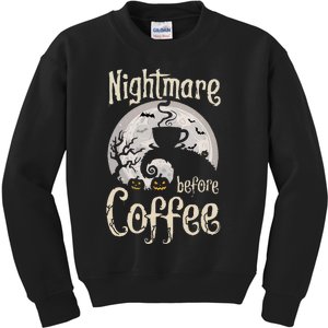 Nightmare Before Coffee Halloween Spooky Coffee Lovers Kids Sweatshirt