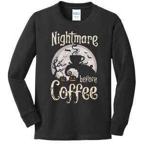 Nightmare Before Coffee Halloween Spooky Coffee Lovers Kids Long Sleeve Shirt